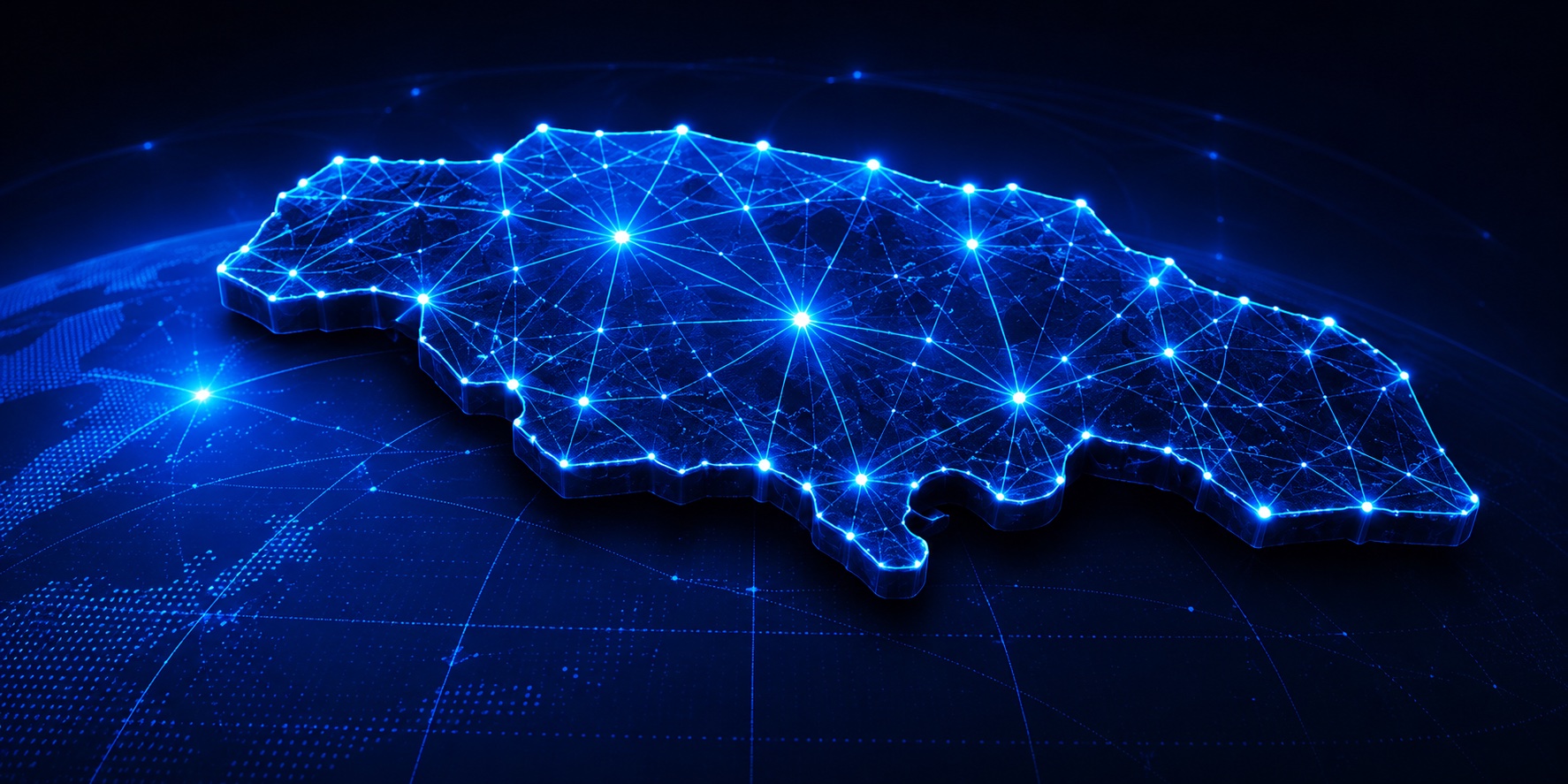 Glowing digital map of Jamaica
